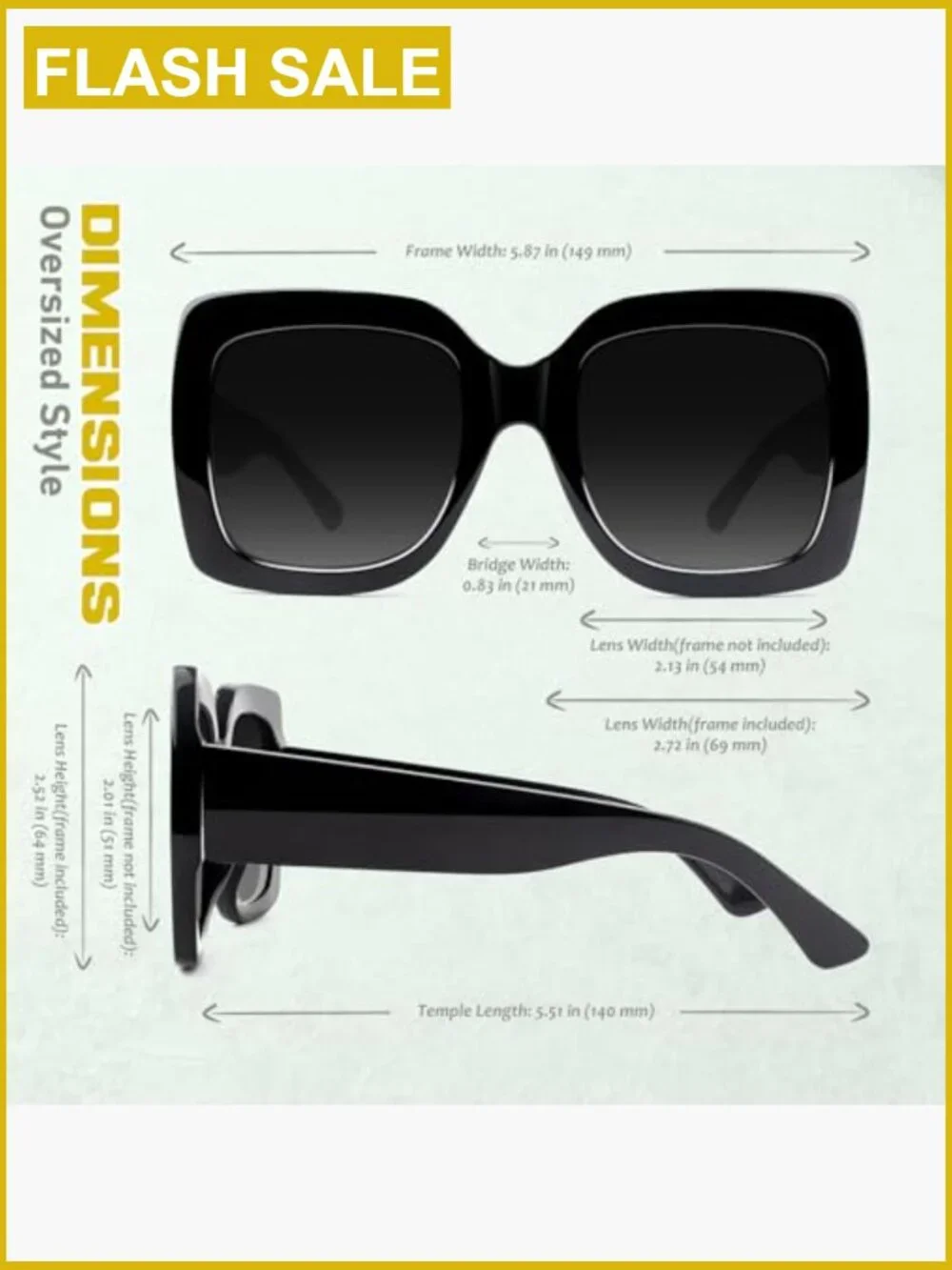 Oversized Square Frame Sunglasses Retro Vintage Trendy Shades